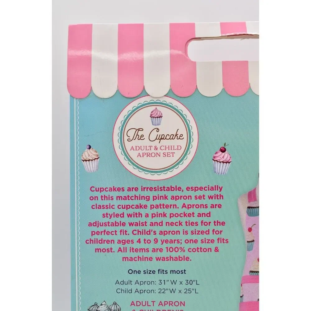 Adult & Child Apron Set Cotton Pink Cupcakes 2 Aprons Handstand Kitchen NEW